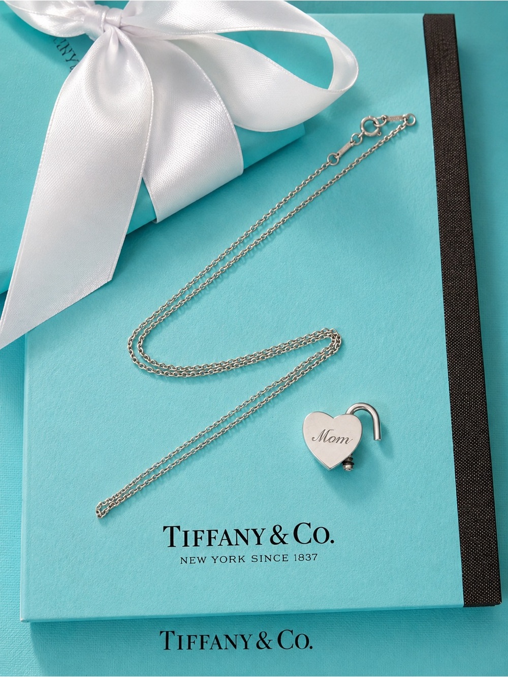 Authentic Tiffany & Co Opening Heart Padlock Pendant w/ ‘Mom’ Engraving Necklace